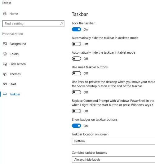 Win 10 personalize task
